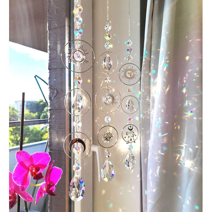 ZAWIESZKI Ozdobne do Okna Słońce Księżyc Gwiazdy Kolorowe SZKLANE Zen