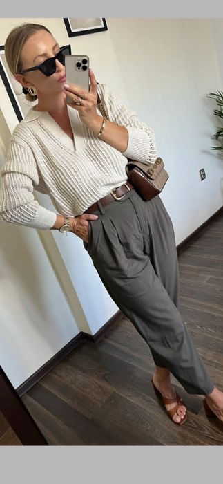 Sweter zara beżowy dziergany s 36