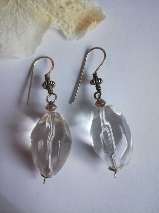 Kolczyko kryształ górski, srebro oksydowane