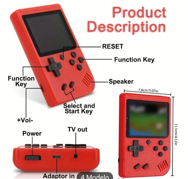 Mini Consola Retro Portátil 400 Jogos Ecrã 3” Cabo para TV e Comando E