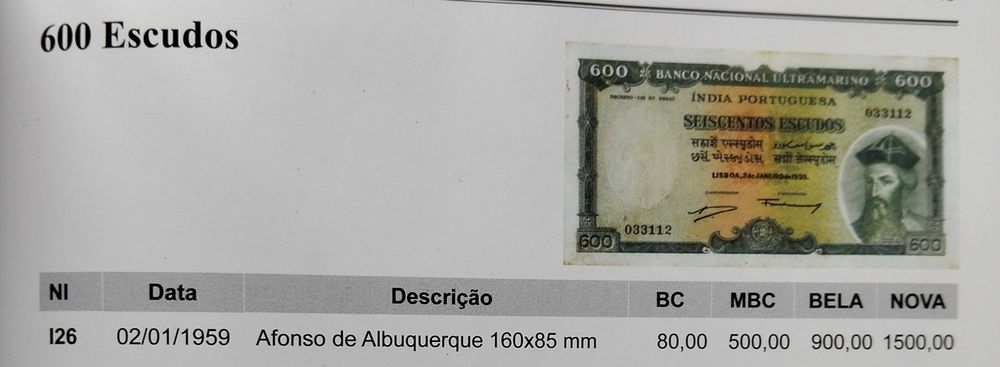 Nota 600$ 1959 Índia Portuguesa Estado Bela Raríssima