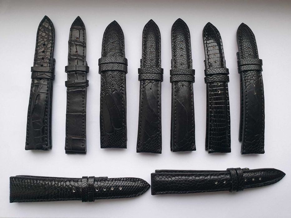 Ремені на годинники зі шкіри крокодила, варана, ската, страуса, акули