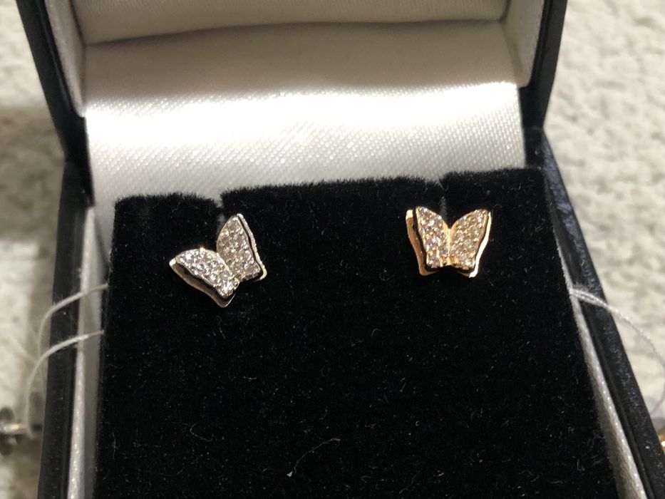 Золотые серьги бабочки, новые с биркой красное золото 585 пр.