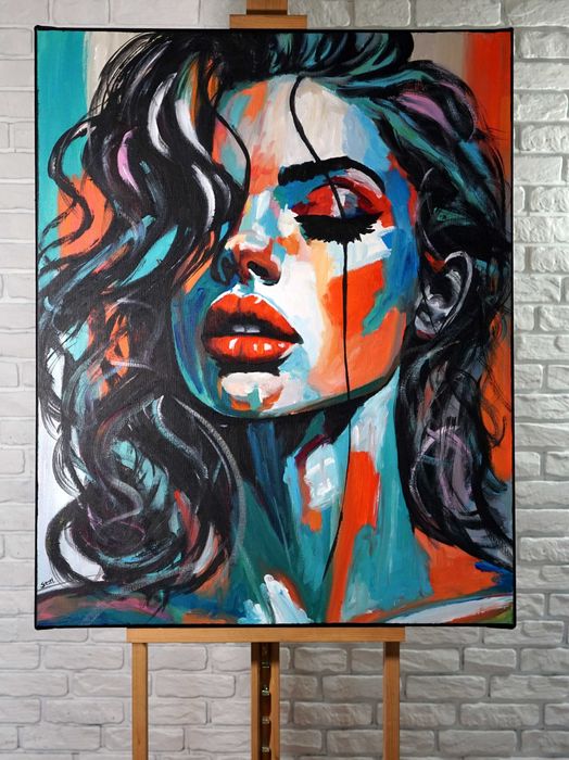 Obraz olejny 80x100 duży oryginalny nowy ekspresja z certyfikatem