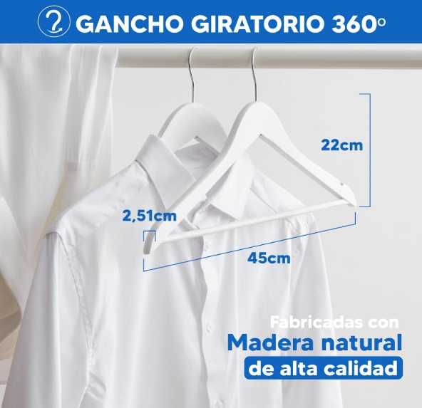 10 x cabides de madeira branca maciça para roupa