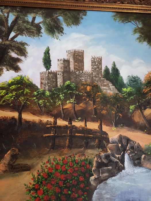 Quadro de pintura antiga sobre tela castelo Guimarães