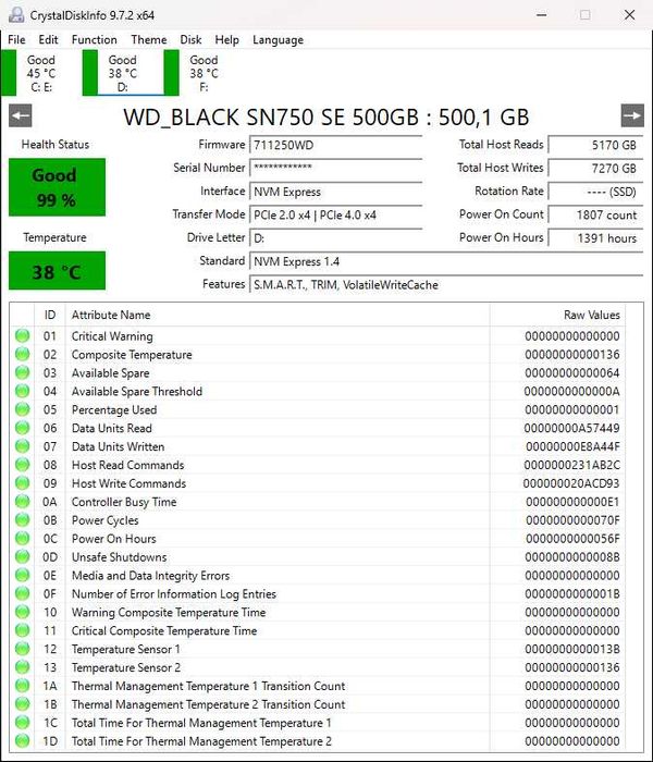 WD SN750 SE 512GB NVMe M.2 SSD64740895626242121