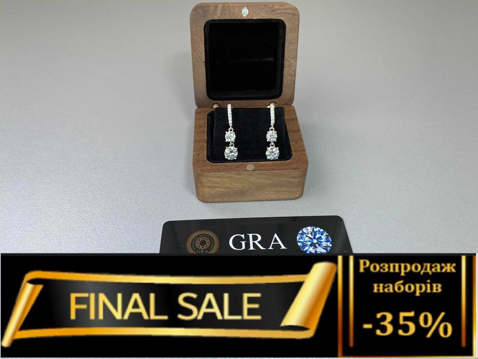 Сережки з двома муасанітами 0.5 і 1 карат муассанит