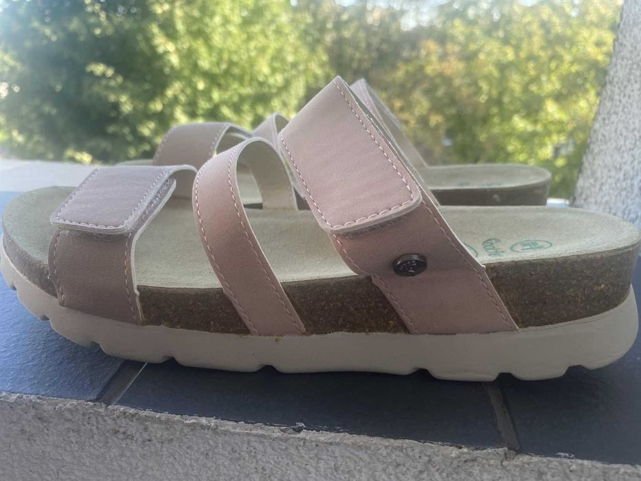 Klapki damskie Footflexx r. 38, różowe, na korku, stan bardzo dobry
