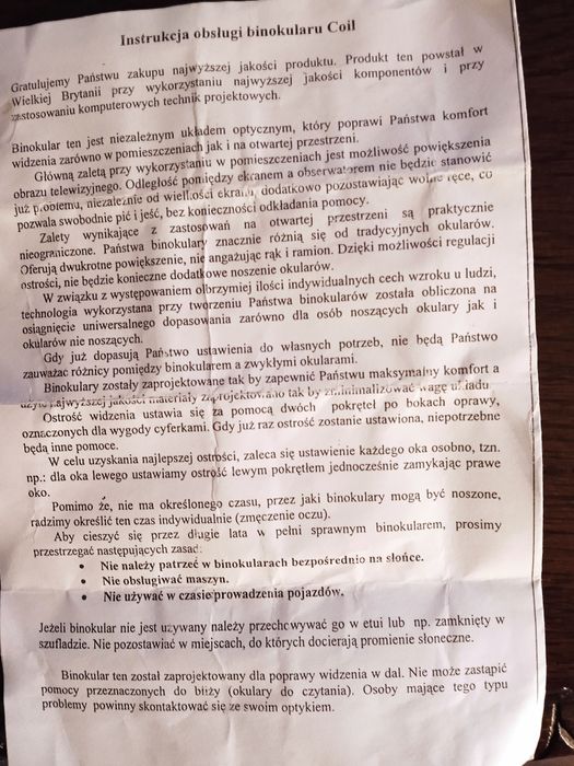 Okulary. Sprzedam Binokular najwyższej jakości produkt optyczny