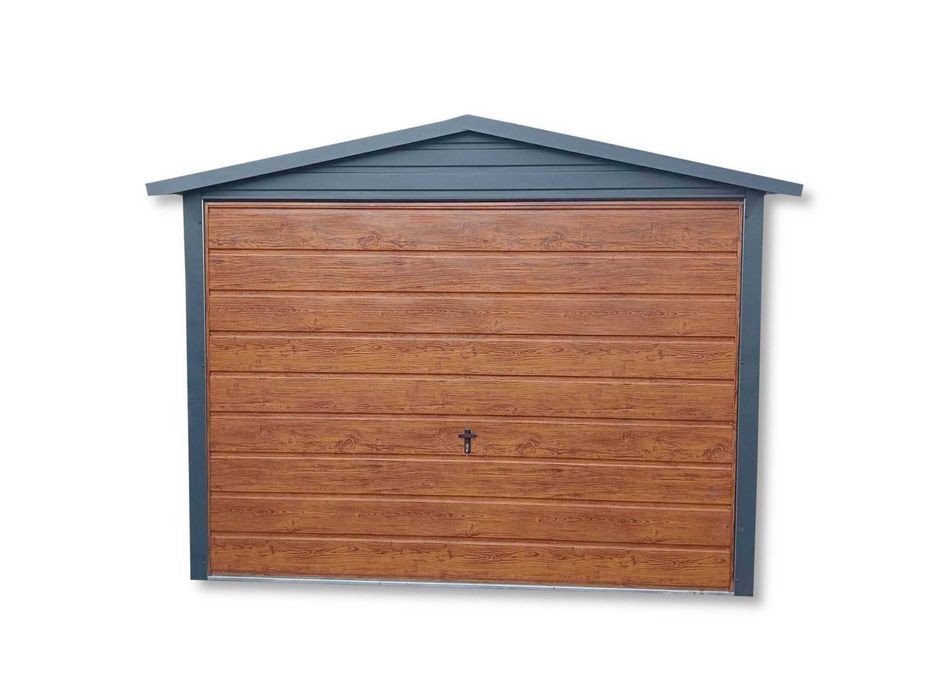 Garaż Blaszany dwuspadowy 3x5m ciemny grafit + złoty dąb