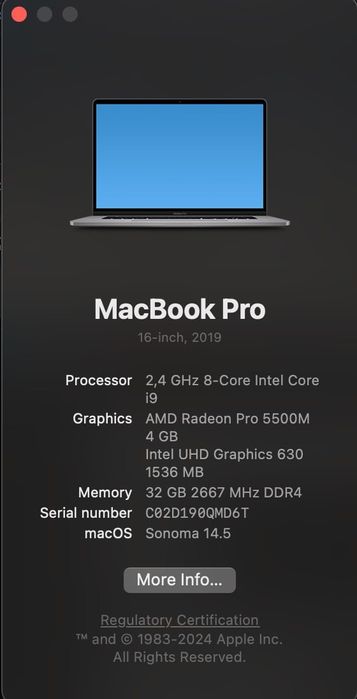 MacBook Pro 16" (2019) — i9 / 32GB / 1TB / Radeon Pro 5500M