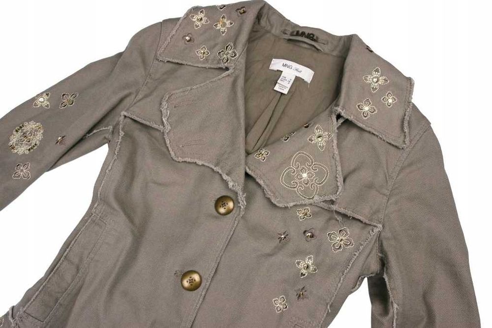 Mango Suit płaszcz boho jeansowy zimny beż hafty S