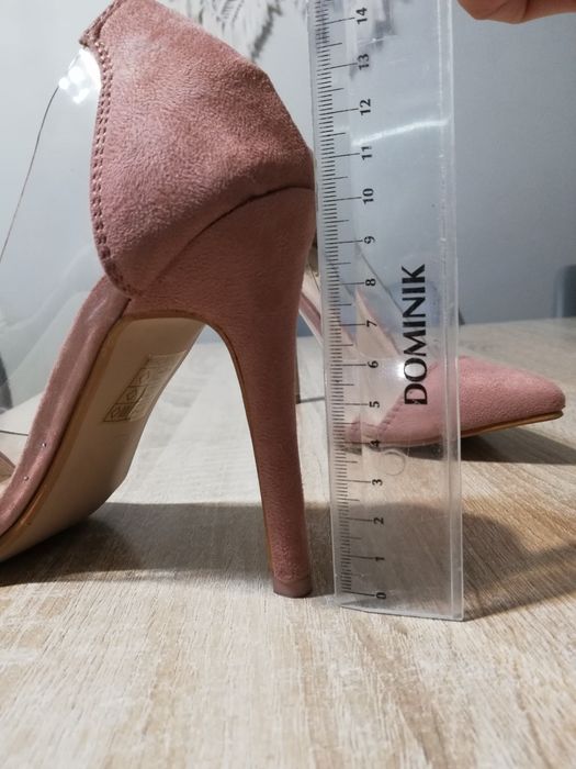 Transparentne szpilki pudrowy róż r 36