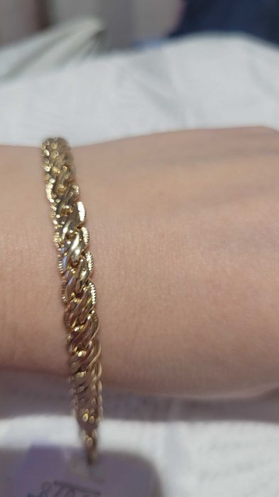 Bransoletka pozłacana 14k, splot gruby kłos  Unisex