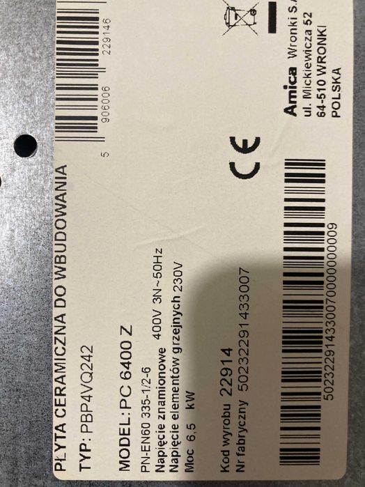 Płyta elektryczna do zabudowy Amica PC6400Z