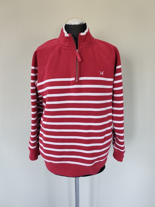 Bluza w pasy, zamek pod szyją