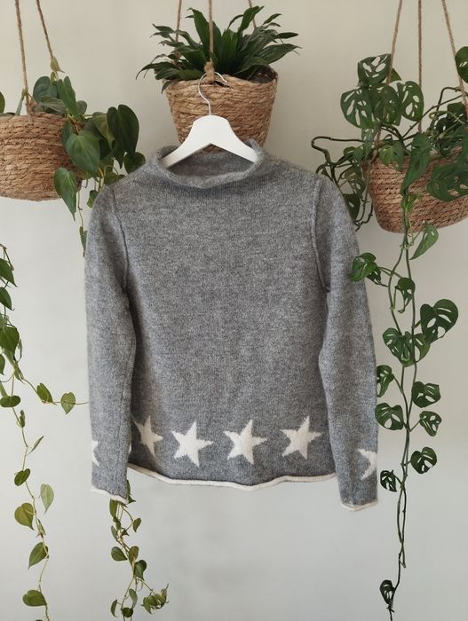 Sweter golf wełniany, z moherem, szary, zimowy, basic, gwiazdka r.M/L