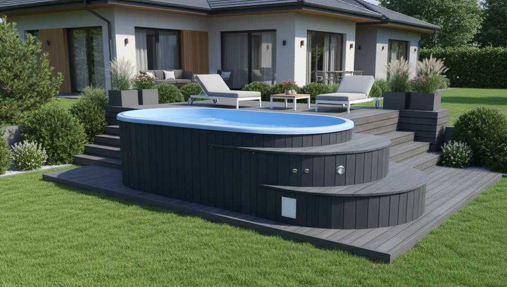 Mobilna sauna z jacuzzi piecem schodki balia basen transport