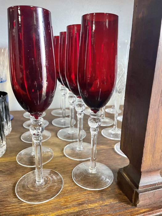 10 copos champanhe, cristal vermelho