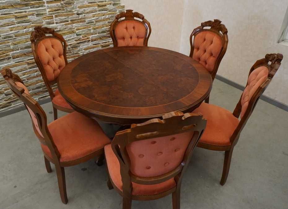Stół Okrągły Intarsja Rozkładany w Stylu Chippendale Średnica 120 cm  L-225