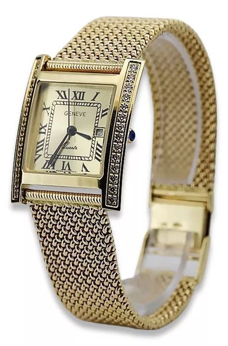 Złoty zegarek 14k 585 damski z bransoletą Geneve mw010ydg&mbw014y-f Wr