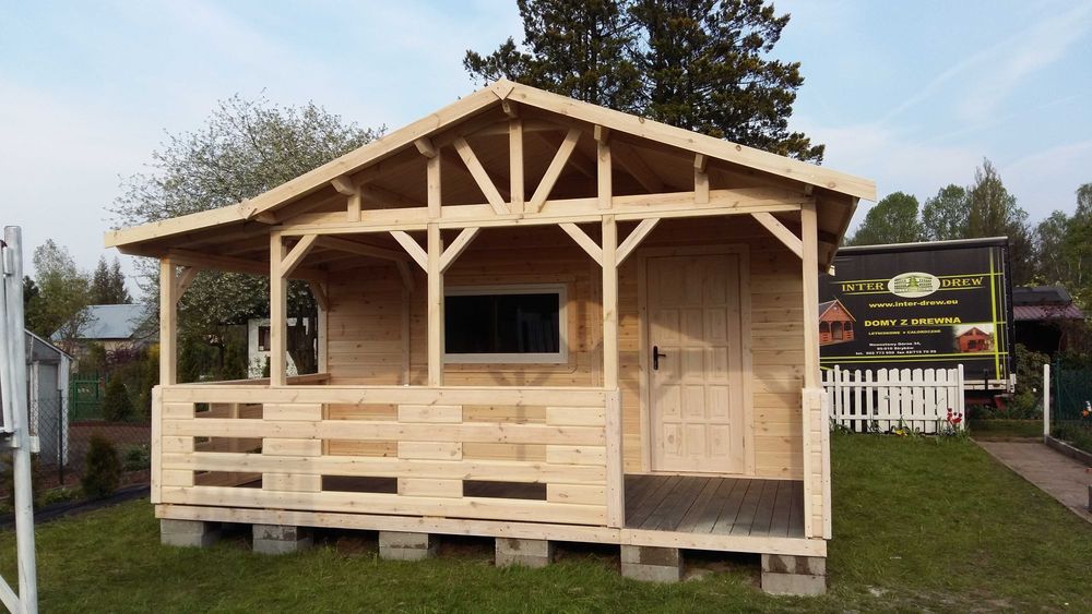 domek drewniany,letniskowy,wym.4mx5m,ogrodowy, z komórką, parterowy