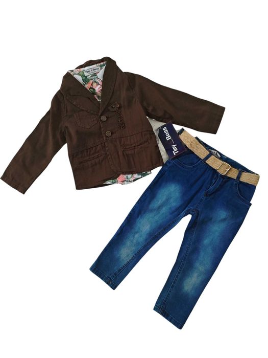 ELEGANCKI KOMPLET WIZYTOWY Garnitur dla chłopca brązowy nowy 86-92