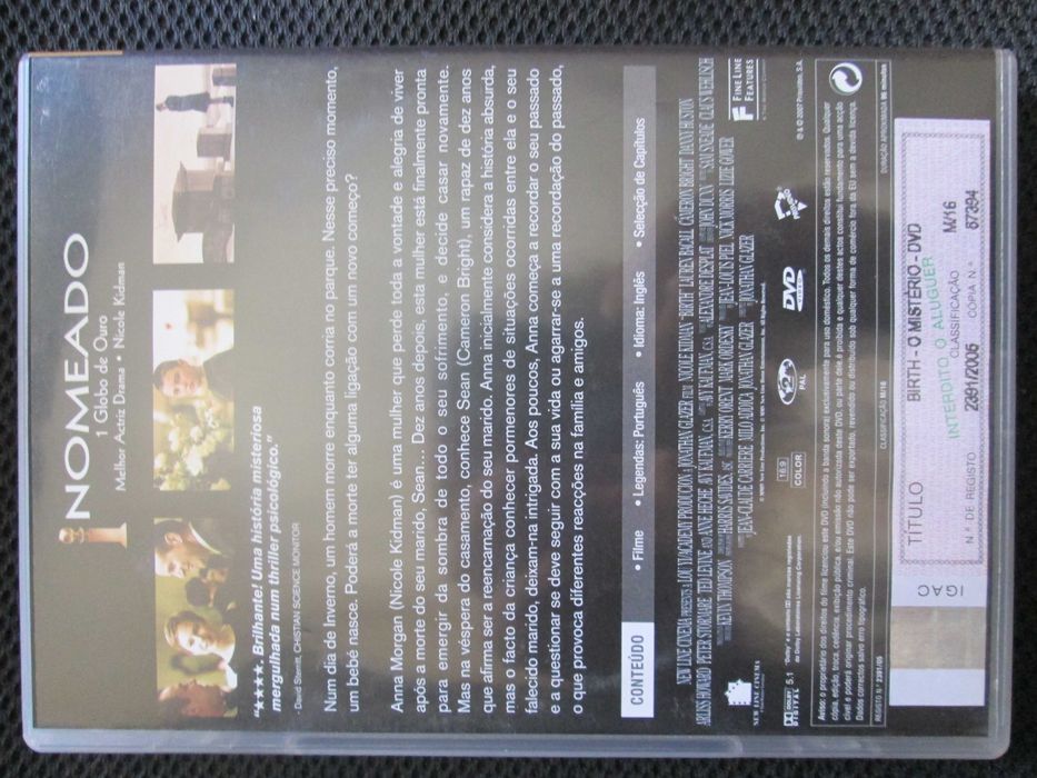 DVD Birth, o Mistério, Cameron Bright, Lauren Bacall, Nicole Kidman