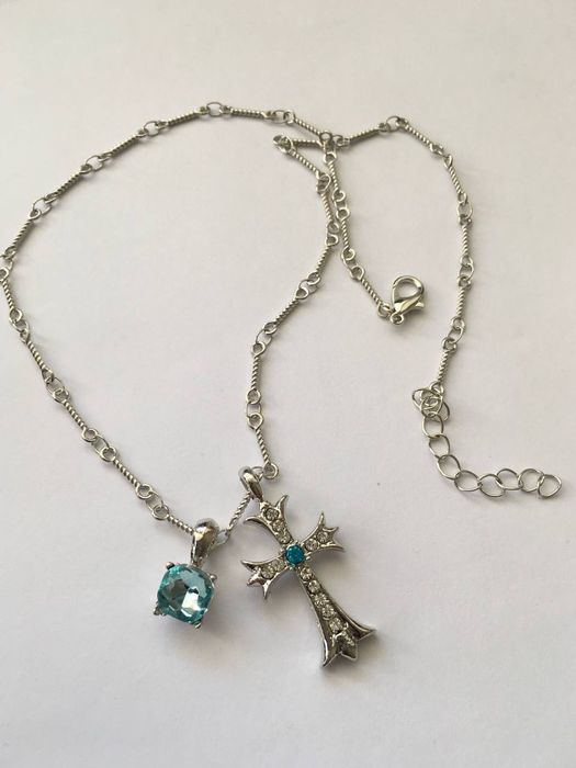 !!Серебряный комплект Chrome Hearts!! с голубым кристаллом!!
