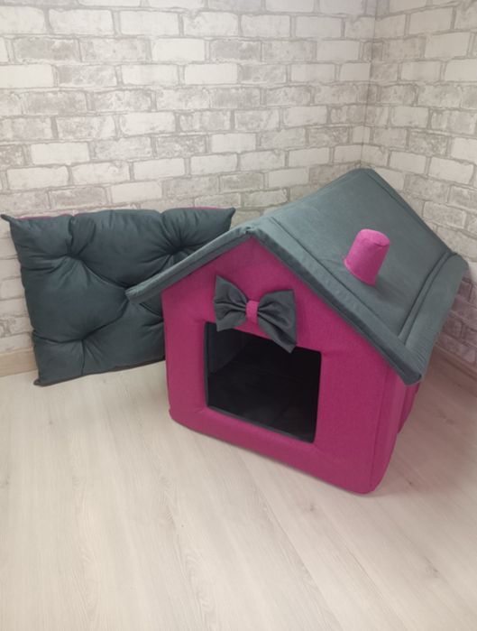 Великий рожевий будинок для собак і котиків будка лежак лежанка