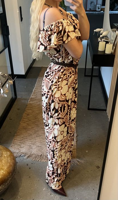 Długi/maxi kombinezon w kwiaty, szeroki, zwiewny, 5XL