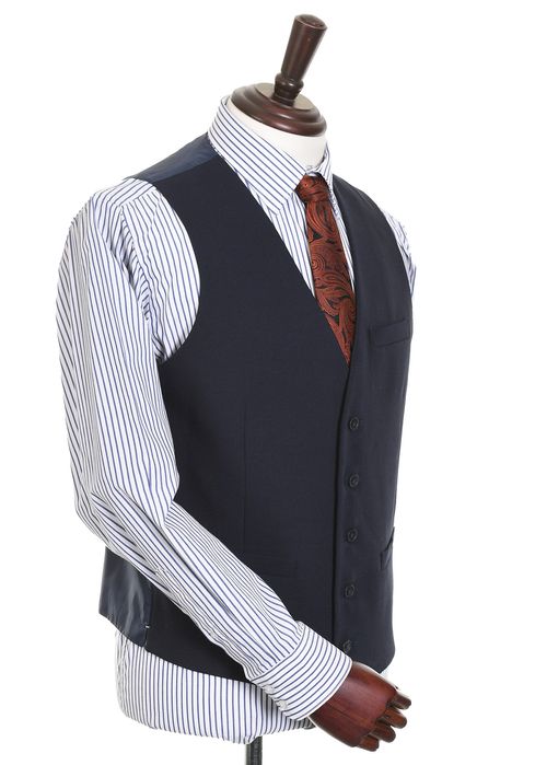 LIMITED EDITION granatowa kamizelka garniturowa 51% wełna L 52