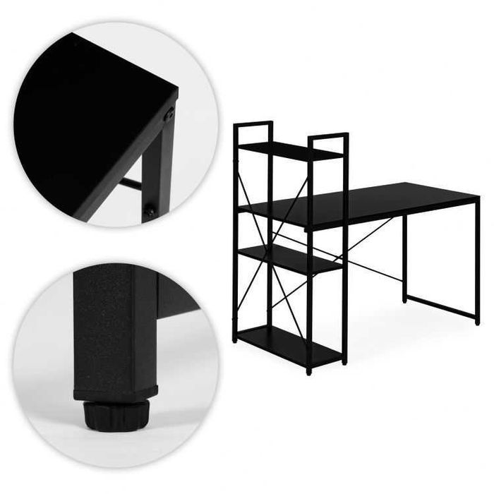 NOWE Biurko Loft Gamingowe Biurowe Czarne z Półkami 120x60cm Okazja FV