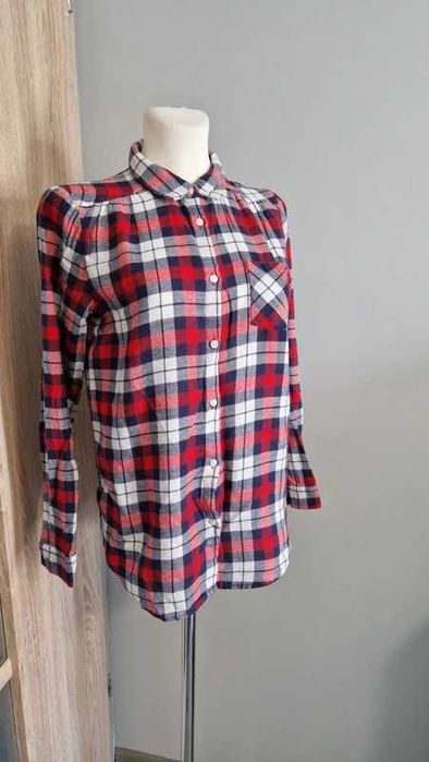 Czerwona koszula w kratę damska H&M XS/34 bawełna