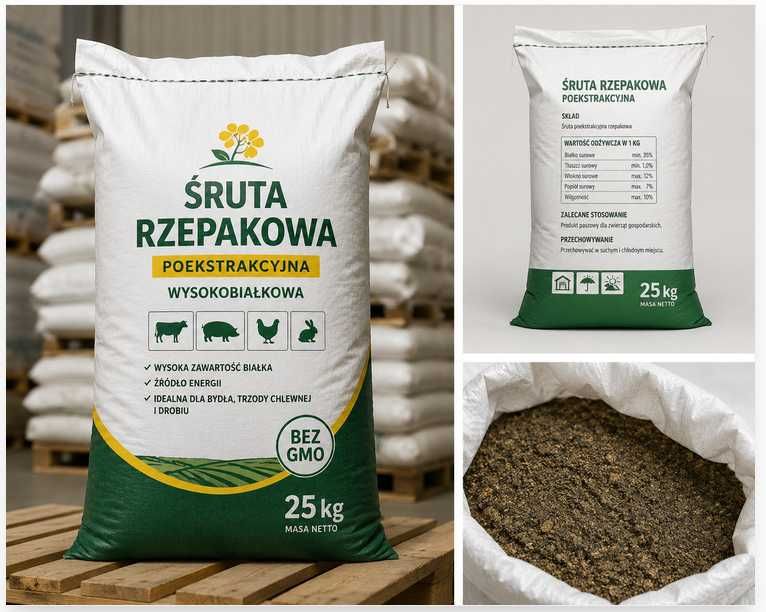 Karma dla zwierząt Śruta rzepakowa , poekstrakcyjna śruta rzepakowa