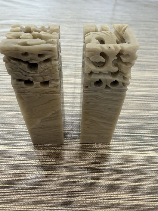 Selo de pedra vazada Qingtian com dragão e fénix