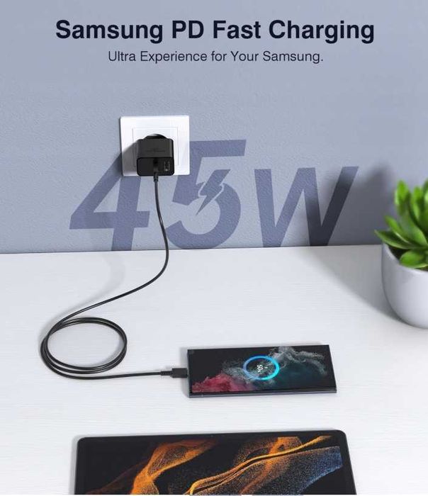 Kostka ładowarka USB + USB C PD QC Szybkie ładowanie zasilacz 45 W