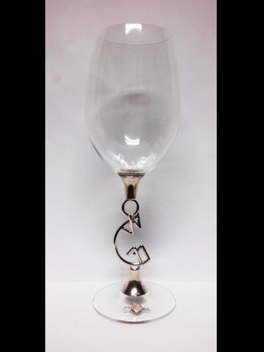6 copos de vinho modernistas em cristal com Prata contrastada