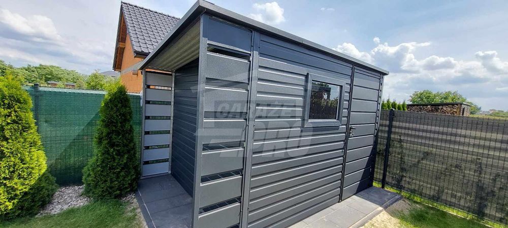 Schowek domek ogrodowy 2,5x2,5m + wiata 0,5m drzwi okno dach  GP457