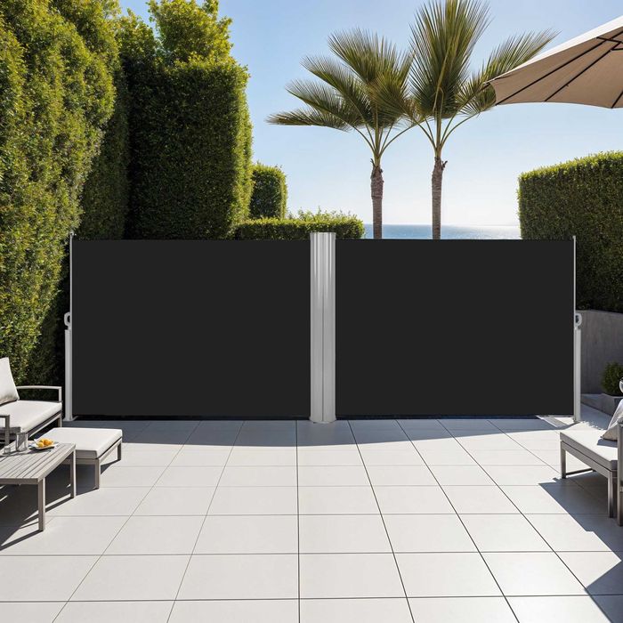 Podwójna markiza boczna czarny lub beżowy 200 x 600 cm OUTLET