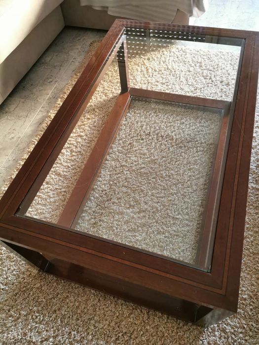 Mesa de centro vidro e madeira