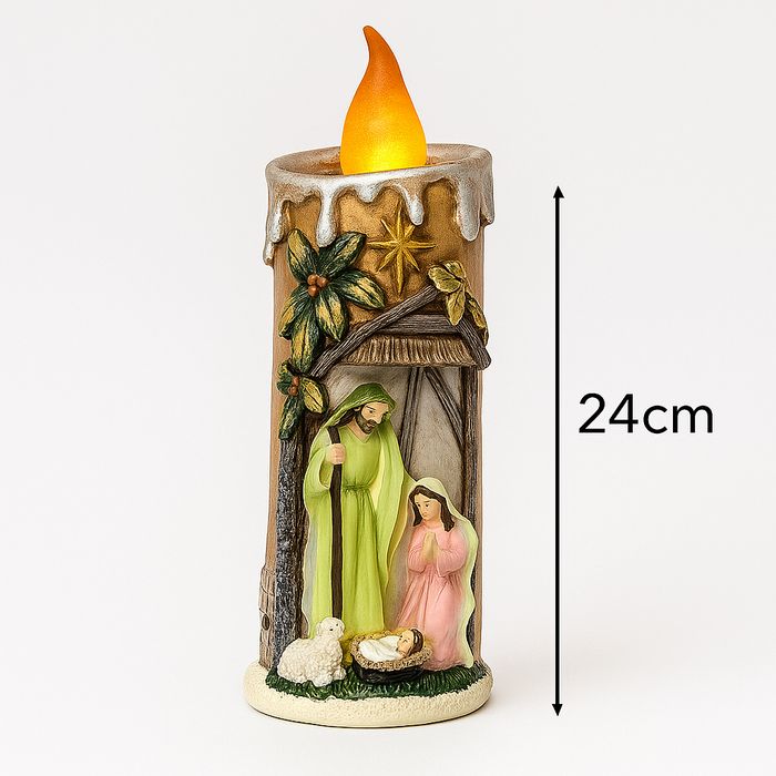 Vela Decorativa com Presépio e Luz LED – 24 cm
