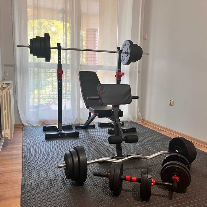 Zestaw Do Ćwiczeń 130kg Domowa Siłownia Ławeczka Atlas Sprzęt Siłowy