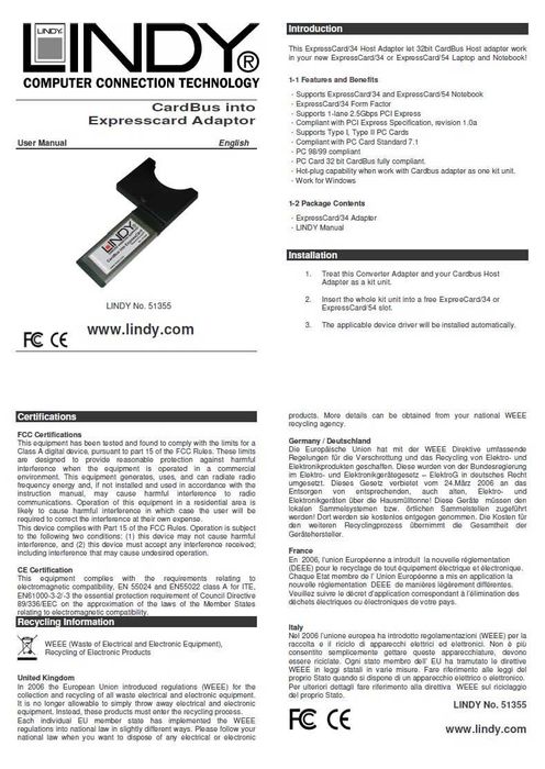 Placa Adaptadora CardBus ExpressCard LINDY
