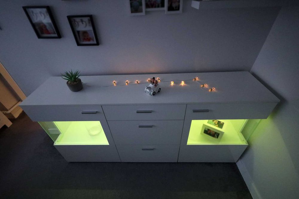 Komoda biała podświetlenie LED! Pojemna, wymiary 193x44x90 OKAZJA