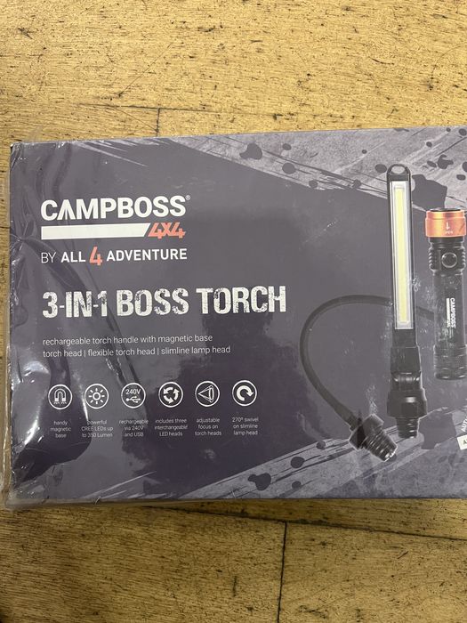 CampBoss 4x4 Boss Torch 3 in 1 lanterna Led recarregável - NOVO