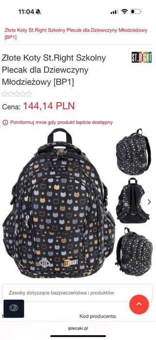 Plecak szkolny z kotami St.Right