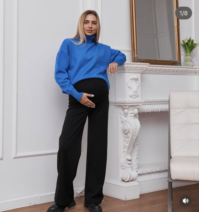 Брюки-палаццо (штани) на флісі у рубчик для вагітних