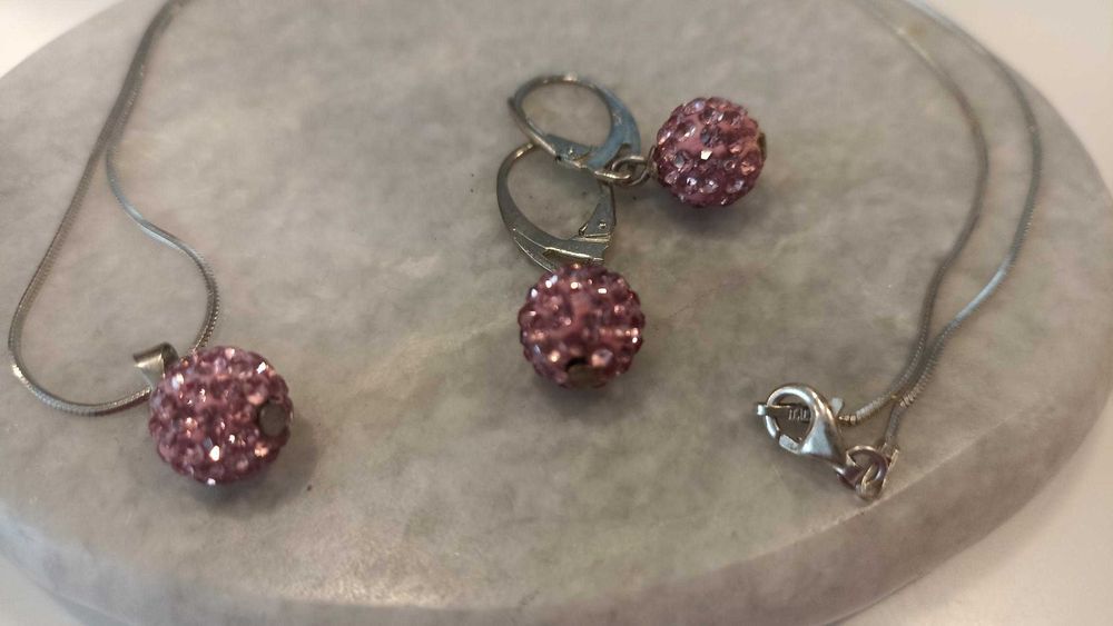 Komplet biżuterii damskiej srebro 925 cyrkonie kolczyki+łańcuszek NEW